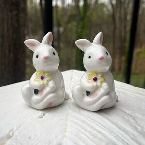 Matching Mini White Rabbit Bunny Salt & Pepper Shakers